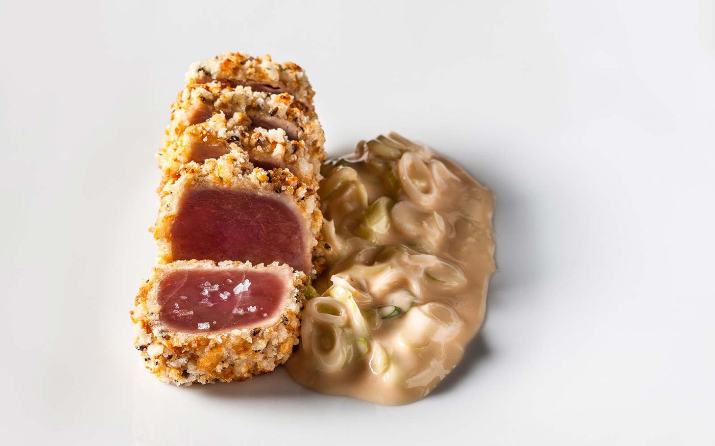 Panko-crusted seared tuna with a rare centre